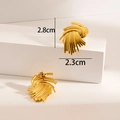 Golden 18K plated stainless steel textured fan-shaped earrings measuring 2.8cm by 2.3cm - 3D Vortex / Gold
