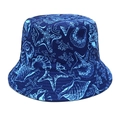 Detail of navy blue fisherman hat with sea star print and durable stitching finish - M(56-58cm) / Navy Blue
