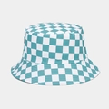 Detail of teal and white checkered bucket hat with reinforced stitching on the brim - One Size / Green