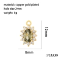 Dettaglio macro del ciondolo in rame placcato oro 18K con zirconia cubica oliva - Ciondolo verde oliva ovale(P03539)
