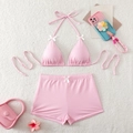 Zweiteiliger Bikini in Rosa mit Vichy-Karo, Schleifen und quadratischer Hose - S / Rosa