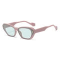 Retro geometric sunglasses featuring a soft pink frame and light green tinted lenses - Pink Frame Transparent Green Lens