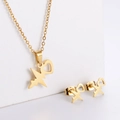 Golden titanium steel jewelry set featuring heart and heartbeat line necklace and earrings - Heart EKG