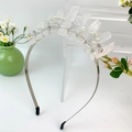 Cerchietto corona in cristallo naturale fatto a mano con strass e perle su supporto - Base Argento / Quarzo Ialino / Quarzo Ialino Strass Argento