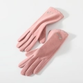 Pink thermal gloves for women featuring scalloped edges and floral embroidery for winter - One Size / 182 Pink