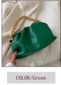 Chic green ruched cloud bag with thick gold chain strap in trendy PU leather material - Green