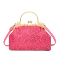 Pink embossed shell handbag with floral patterns and gold metal handle for women - Rose Pink