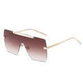 Fashion oversized square rimless sunglasses with tea gradient lenses and gold metal temples - Brown