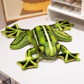 Realistic green frog plush toy with lifelike skin texture and deep brown eyes on a white desk - 28cm / Green