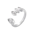 Detail macro view of silver open ring with marquise-cut zircons and layered metal band - VJ538 / White Gold