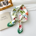 Silk-satin square scarf with floral print and deep green border in 70cm size - Pink Green Floral / 70x70cm