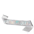 Silver glitter birthday queen sash with holographic lettering for party decorations - Holographic Silver QUEEN