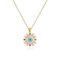Nahaufnahme von 18K Gold-Anhänger mit bösem Blick, Zirkon, Farbedelsteinen und Perlen - Runder Böser Blick Anhänger (22588)