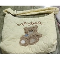 Cream quilted tote bag featuring a cute brown teddy bear embroidery and babybear text - Yellow Quilted Bag with Baby Bear Embroidery