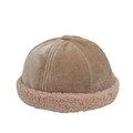 Winter vintage docker cap in brown velvet and warm lamb wool cuff, unisex stylish beanie - Adjustable / Khaki