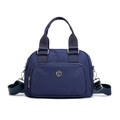 Bolso de mano de nailon azul oscuro con correa extraíble y logotipo de metal plateado - Azul oscuro