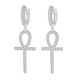 Pendientes de cruz Ankh en plata con circonitas cúbicas brillantes de estilo hip hop - Plata Ankh B