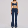 Women's dark slate blue yoga set with halter sports bra and flared leggings - 3109 Bra + 3109 Flare Pants - Badge Blue