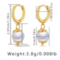 Detaillierte Maße der 18K vergoldeten Messing-Ohrringe mit weißen Perlenanhängern - Goldener minimalistischer abgerundeter Perlenreifen (KE1303-2)