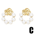 Elegant 18k gold plated flower earrings with white pearls in a triangular design - Camellia Shape Style (C)