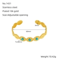 Boheemse 18K vergulde roestvrijstalen open armband met natuurlijke groene turquoise - 18K goud / Gouden Turkoois Stijl (ZB1431G)