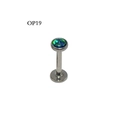 G23 titanium labret stud featuring a vibrant blue-green opal stone inlay, OP19 style - 1.2x8x3mm / Blue-Green (OP19)