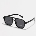 Classic black TR90 square polarized sunglasses with aviator style double bridge frames - Matte Grey