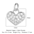 Silver heart key pendant in copper and cubic zirconia measuring 10x12mm for DIY jewelry - 10x12mm Heart Lock / Silver