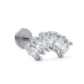 Macro shot of 316L stainless steel flat back stud with five curved marquise zircons - Marquise Zirconia Arc / Silver