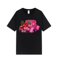 Zwart T-shirt met ronde hals met roze luipaardtruck en hartjes voor Valentijnsdag ontwerp - XS / Zwart