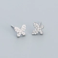 Orecchini a perno a farfalla in argento S925 con zirconi cubici scintillanti - Argento 925 / Oro Bianco