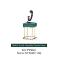 Dark green velvet watch stand with gold metal frame and C-ring, 8x8x19cm display rack - Rounded Watch Stand Low
