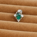 Detail of vintage earring with oval green zircon stone and silver beaded edges - Oval Vintage Style (E1357-2)