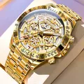 Orologio da uomo di lusso in acciaio inossidabile dorato con quadrante scheletrato - Quadrante Bianco Oro