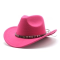 Detail of rose red cowboy hat with leather band, bronze gears and woven patterns - M (56-58cm) / Rose Red