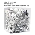 65-delige kerstversiering set in zilver en wit met kerstballen en treintje - Zilver