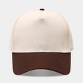 Detailed front view of five-panel baseball cap in cream and dark brown contrast - Beige/Dark Brown