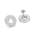 Silver round earrings with crystals and MOM heart engraving for a stylish jewelry set - Silver Round MOM Stud Earrings (KE67061-K)