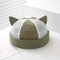 Detail of army green baby mesh dockers cap with decorative ears and GOOD lucky embroidery - 50cm (1-3 Years) / Green