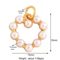 Pendentif cœur doré avec dix perles blanches et anneau de 5mm, variante de 15mm - Cœur Perle Doré