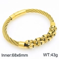Gold-tone stainless steel skull wire bracelet with punk cable texture and 68mm diameter - Gold (KB208292-KFC)