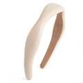 Fashionable beige padded PU leather headband with thick retro style and velvet lining - Premium Leather Milky White