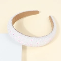 Sparkly white sequin headband with pink polka dots and knot detail for women - Small White Flower