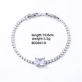 Silver sugar cube tennis bracelet with square zircon center piece and clear stones - Silver Square White Zircon