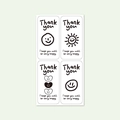 Set aus 4 ovalen handgezeichneten Thank You-Aufklebern mit Smiley- und Sonnenmotiven - Schwarzweiß Handgezeichnet (H-224)