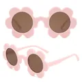 Pink flower shaped kids sunglasses with dark brown round lenses and matte finish frames - P1-Matte Nude Pink Frame