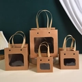 Brown kraft paper gift bags with clear PVC window and rivet smiley face design in 4 sizes - XL: 20*20*20cm / Kraft Window