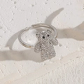 Silver bear open ring with sparkling cubic zirconia pavé setting in S925 sterling silver - Silver Color White Zirconia-JZ0263