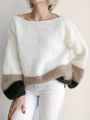 Chunky knit color-block sweater with white, khaki, and dark green panels for autumn - S / Color Block
