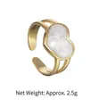Verstellbarer goldener Edelstahlring mit einem perlweißen Herzanhänger in Herzform - Perlmutt-Herz-Emaille Offener Ring (S-WLR034)
